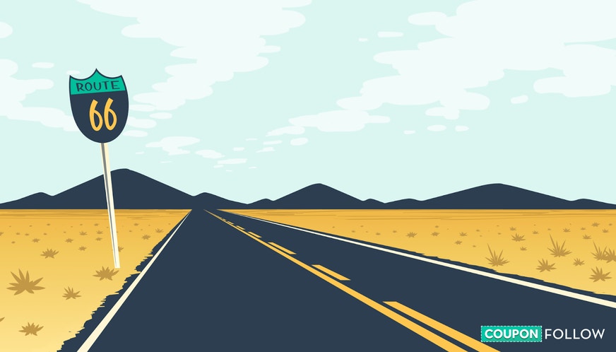 Illustration of Route 66 sign near open stretch of road