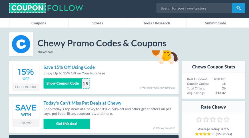 Promo codes for Chewy