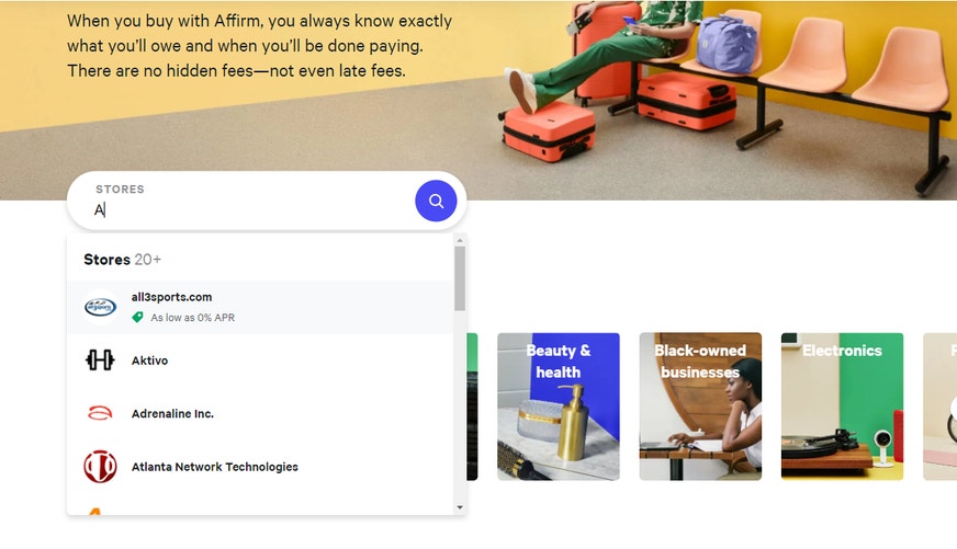 search function on the affirm.com homepage
