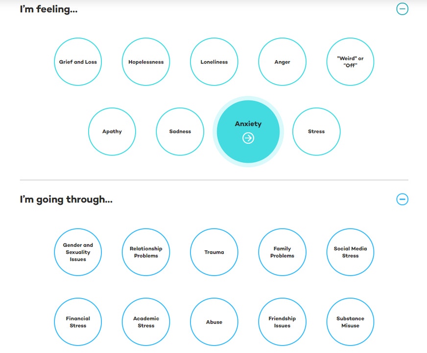Graphic showing several clickable circles with symptoms and feelings named with them
https://jedfoundation.org/i-want-to-take-care-of-my-mental-health/
