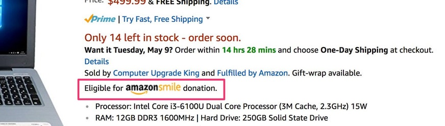 example of the label shown for amazonsmile's eligible products