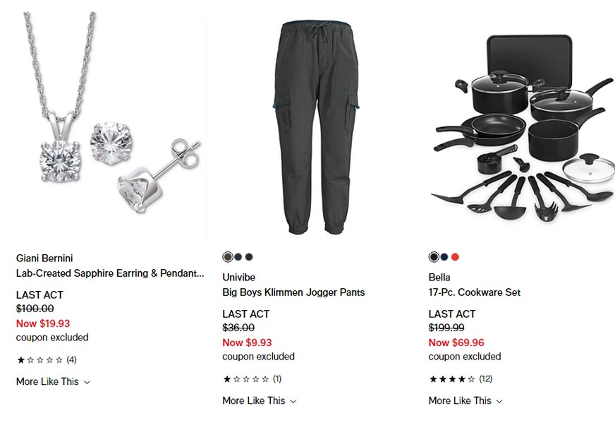 Macy's image showing products you can expect at Last Act Clearance sale
