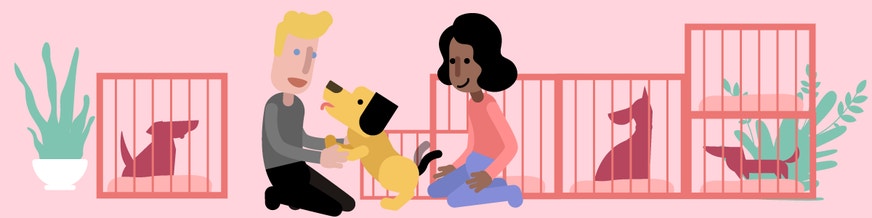 family picking out pet dog