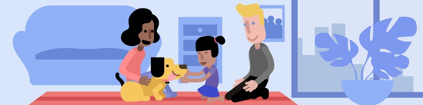 family petting dog