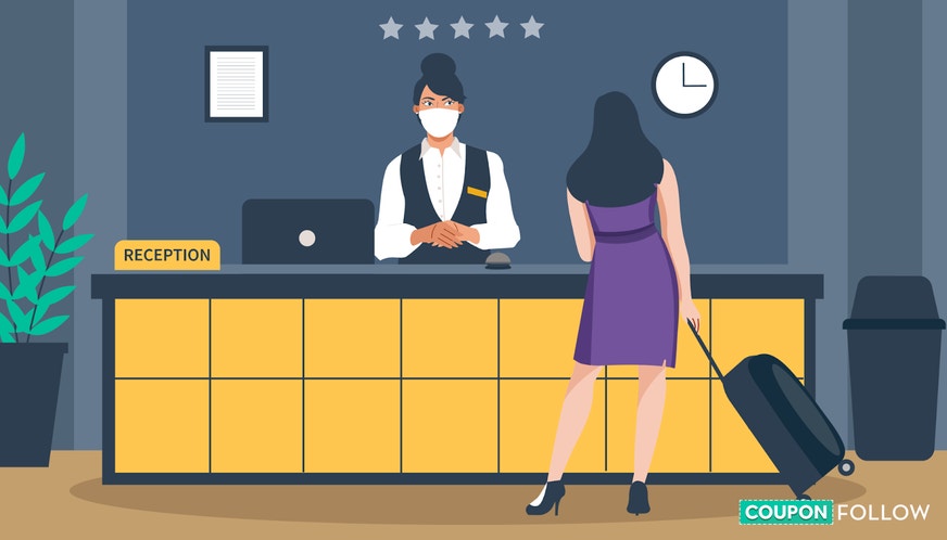 Illustration of student at hotel check-in