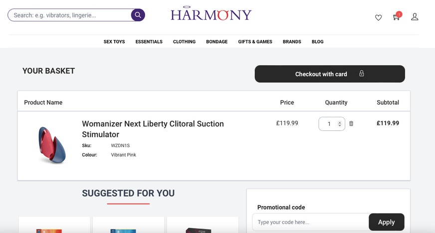 Where to enter a Harmony promo code on harmonystore.co.uk