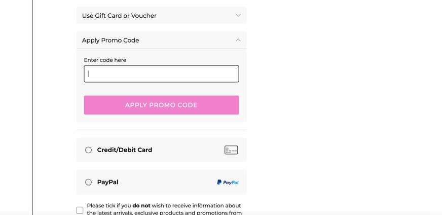 Where to enter a Frasers discount code on houseoffraser.co.uk