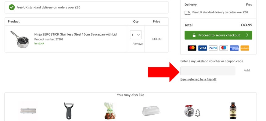 Where to enter a Lakeland coupon code on lakeland.co.uk