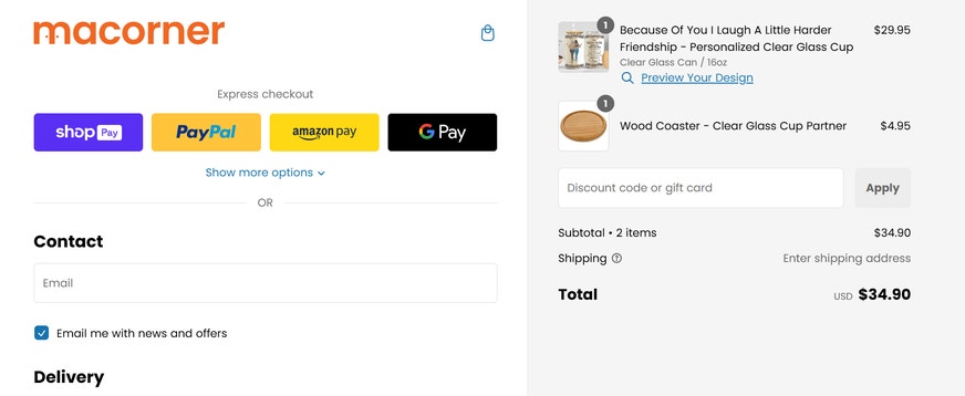 Where to enter a Macorner discount code on macorner.co