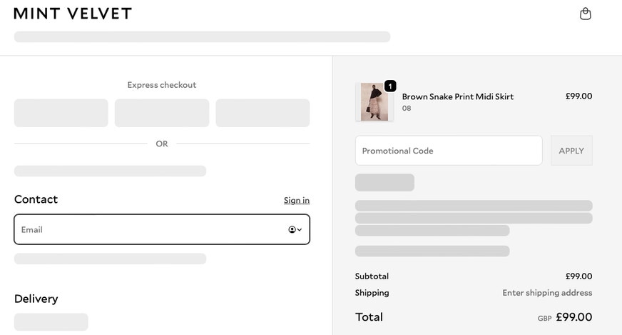 Where to enter a Mint Velvet coupon code on mintvelvet.co.uk