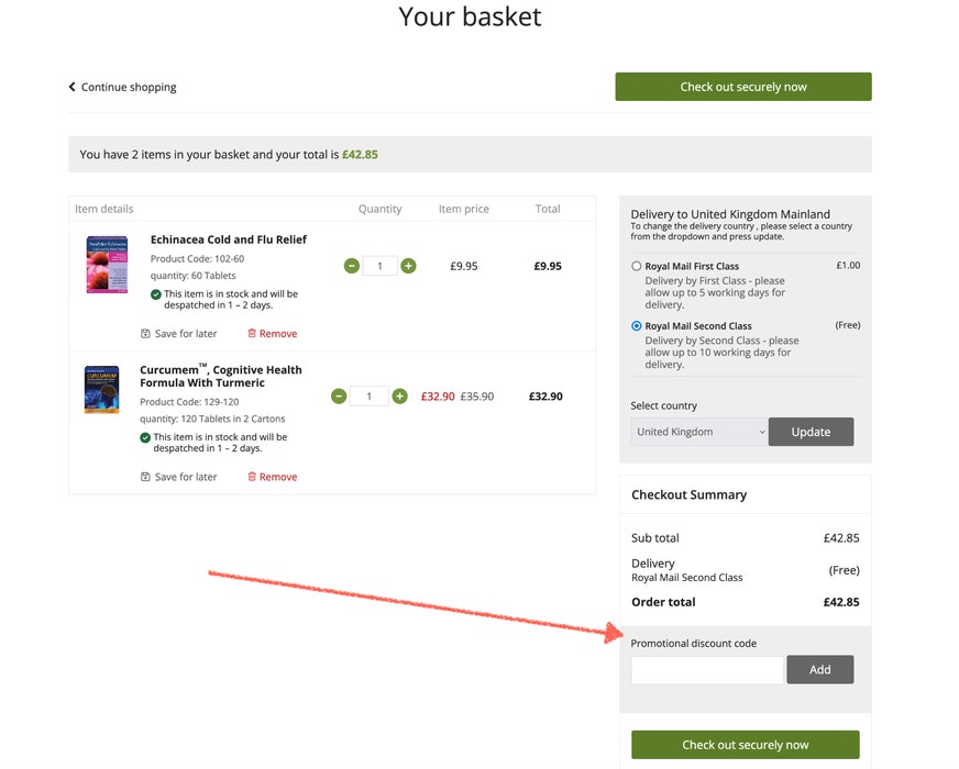 Where to enter a Nature's Best discount code on naturesbest.co.uk