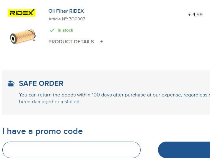 Where to enter an Online Car Parts discount code on onlinecarparts.co.uk