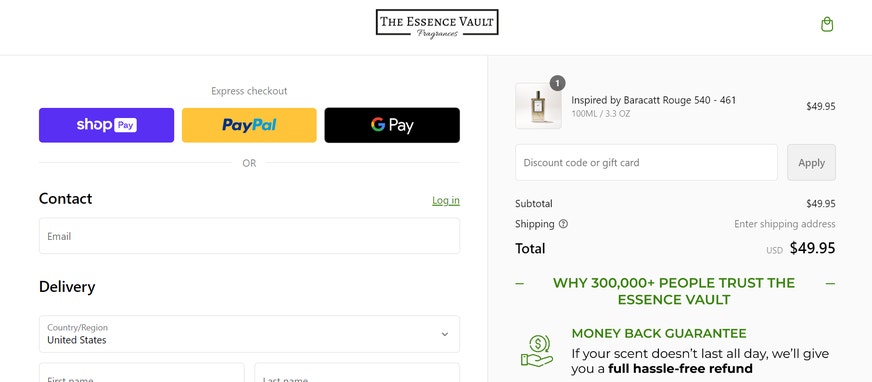 Where to enter a The Essence Vault discount code on theessencevault.co.uk
